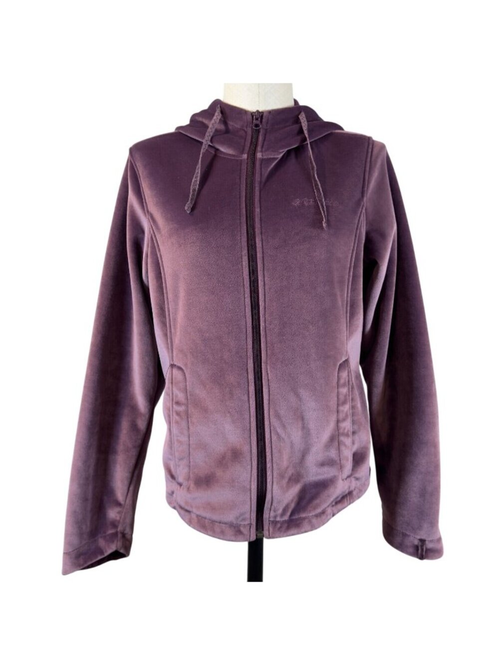 Columbia Fleece Jacket Womens Size Medium Purple Full Zip Lined Pockets Hooded